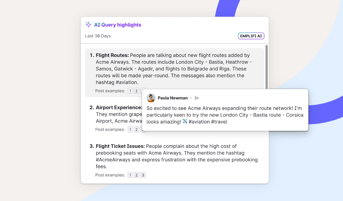 Screenshot of AI within Emplifi's social listening product
